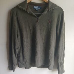 Ralph Lauren Olive and Brown Quarter-Zip Pullover